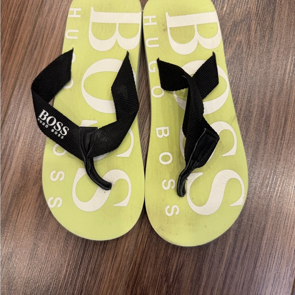 Hugo Boss Light Green Sandals with Black Straps